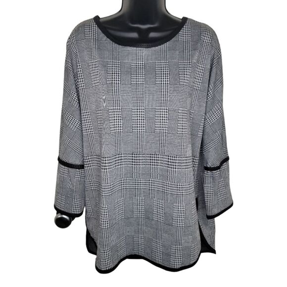 Max Studio Nwt houndstooth plaid knit top large - Picture 1 of 6